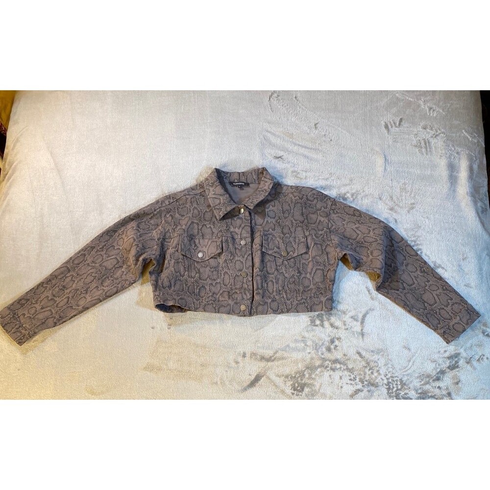 Gray Snake Print Denim Button up Jacket Olivaceous Women’s Large USED